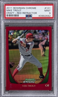 2011 Bowman Chrome Draft (Red Refractor) #101 Mike Trout Rookie Card (#3/5) – PSA MINT 9 "1 of 1!"